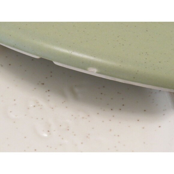 Calif Pottery 715 Mid Century Modern Bowl 1 qt Ivory Speckled Lid Lime Green USA - Picture 10 of 12
